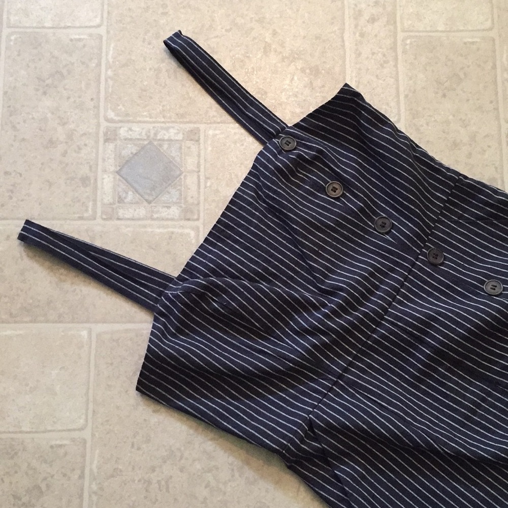 Navy Pinstripe Jumpsuit with Button Detailing